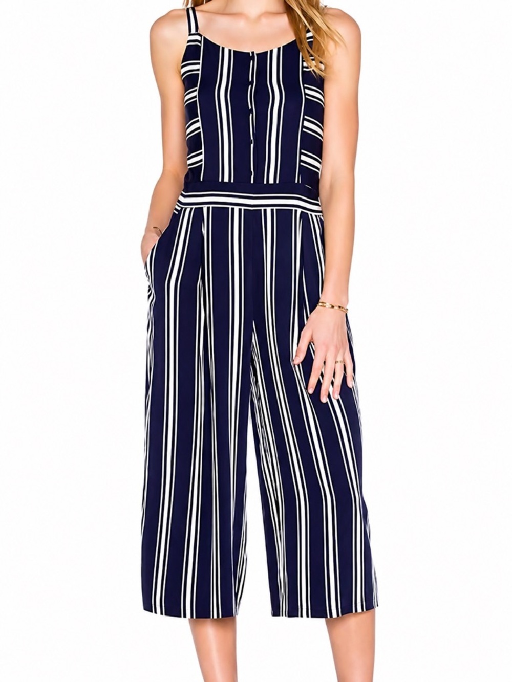 NWOT 1. State Navy & White Stripe Culotte Wide Strap Jumpsuit Nordstrom Size Med